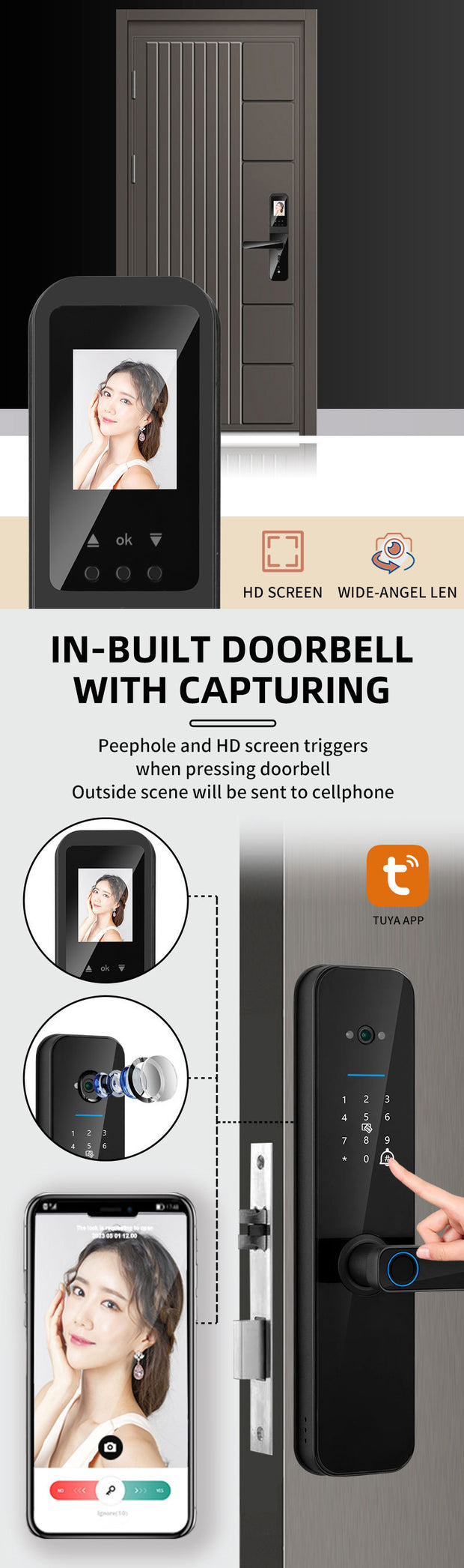 Cat Eye Camera Smart Fingerprint Password Timber Door Lock